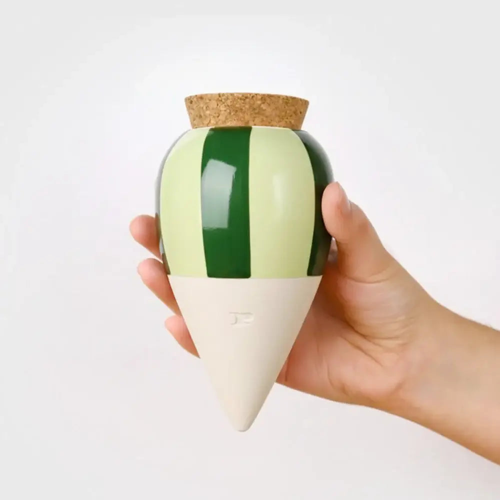 Olla - Striped Green - Self-Watering Plant Waterer - Microporous Ceramic