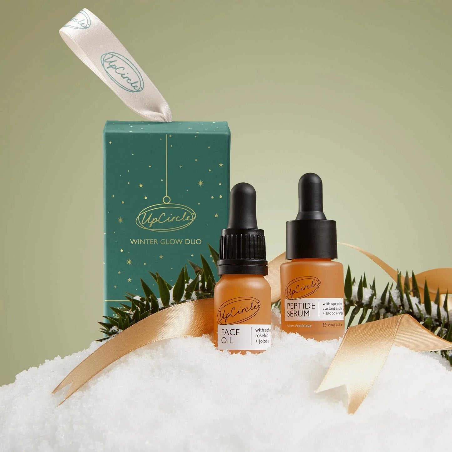 Upcircle Beauty Facial Oil Winter Glow Bauble Gift Set - Peptide Serum + Organic Face Oil - UpCircle