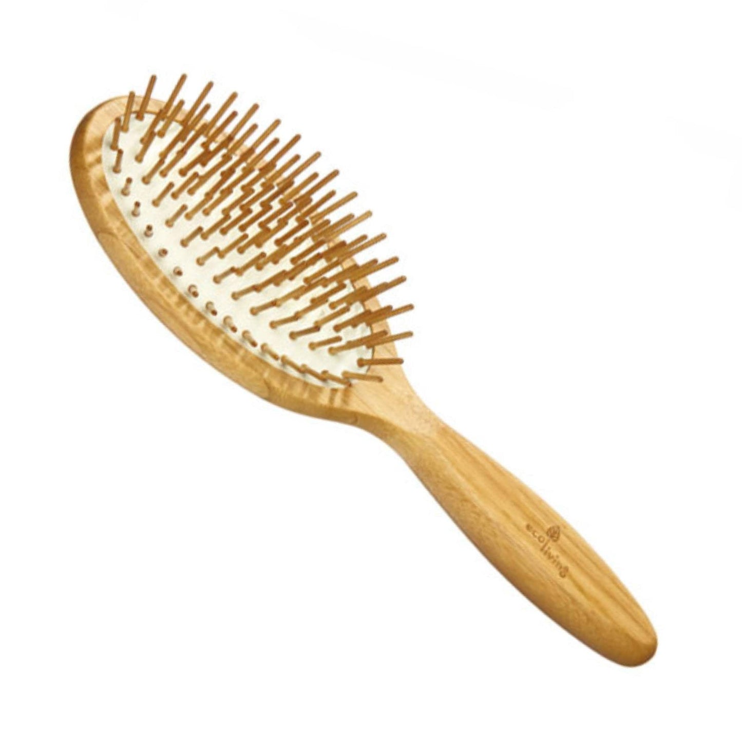 ecoLiving Hair Accessories Bamboo Hairbrush with Wooden Pins (Oval-Cream) (FSC 100%)