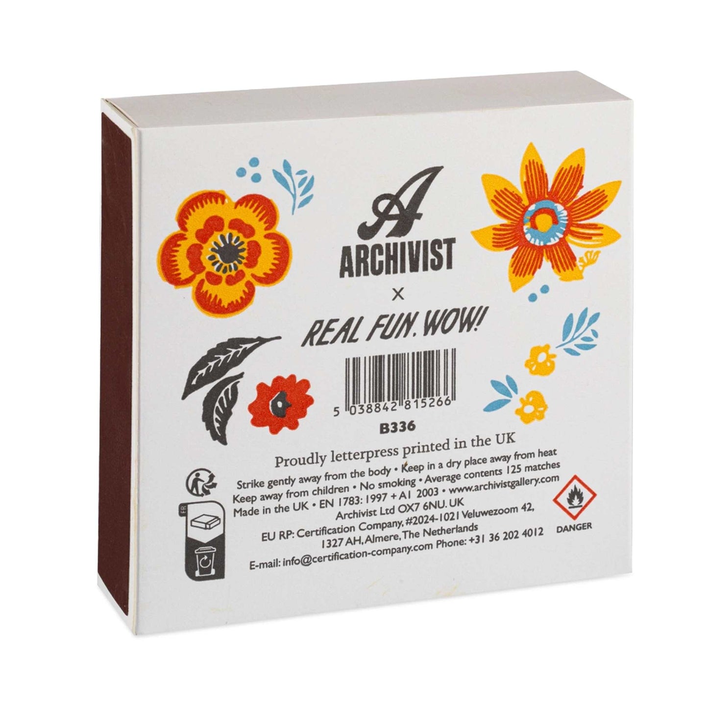 Archivist Home Fragrance Accessories Archivist - Square Safety Matches - Flowers By Real, Fun, Wow! - 100 Luxury Matches - 50mm