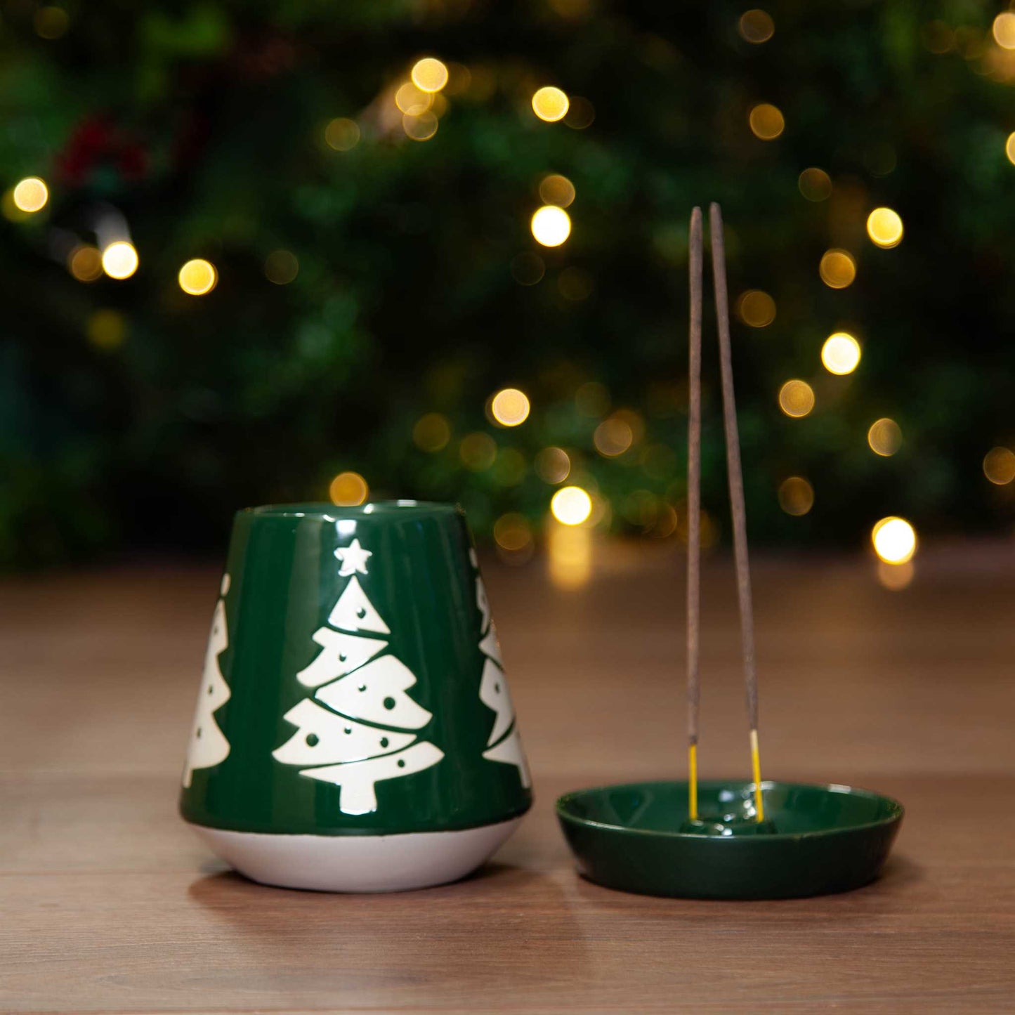 Puckator Home Fragrance Accessories Christmas Tree Green Glaze Relief Stoneware Incense Burner
