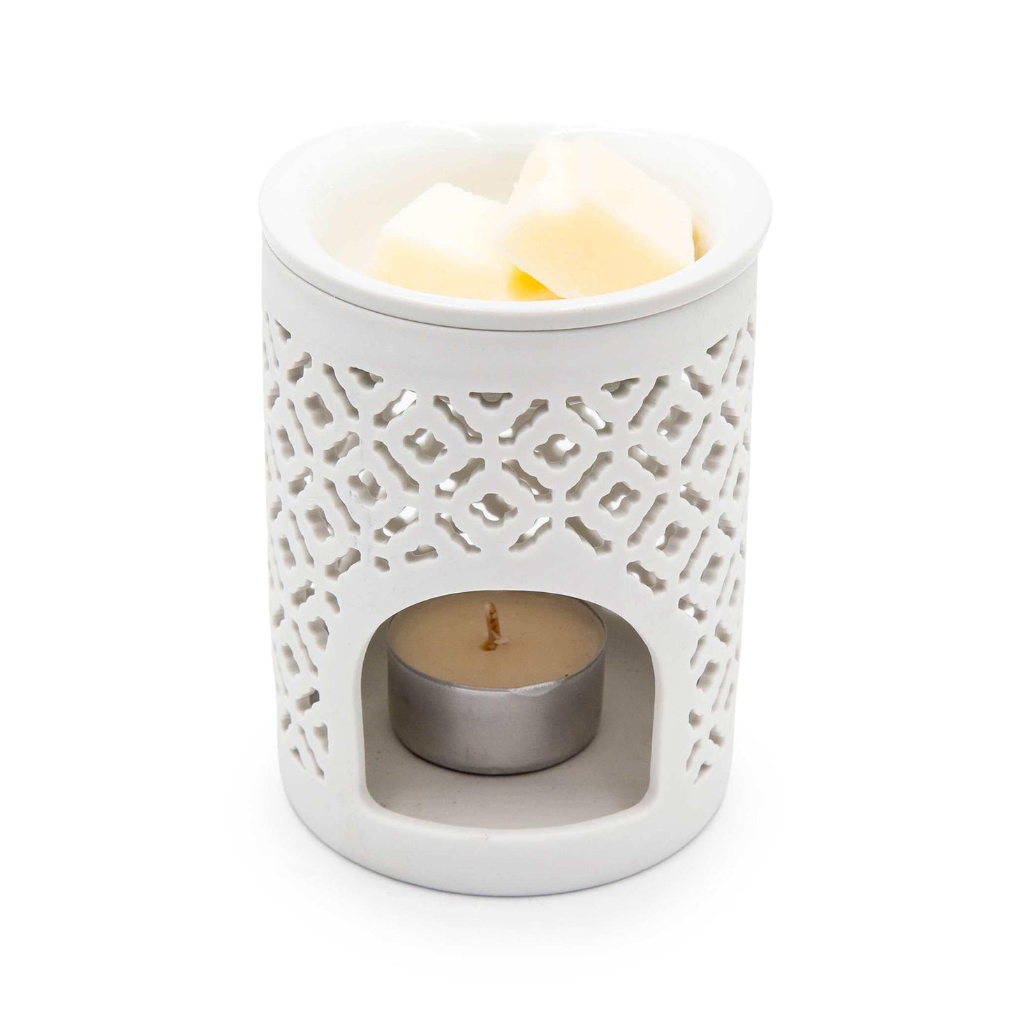 Something Different Home Fragrance Accessories White Lattice Ceramic Wax Melt Burner – Dual Use & Elegant Design – 11.5cm