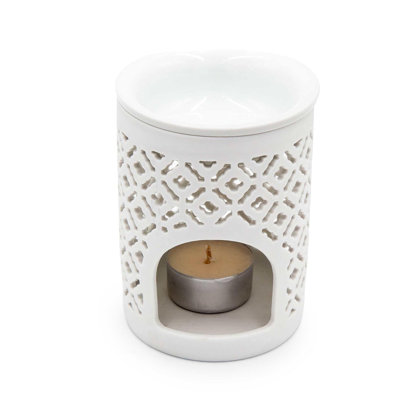 Something Different Home Fragrance Accessories White Lattice Ceramic Wax Melt Burner – Dual Use & Elegant Design – 11.5cm