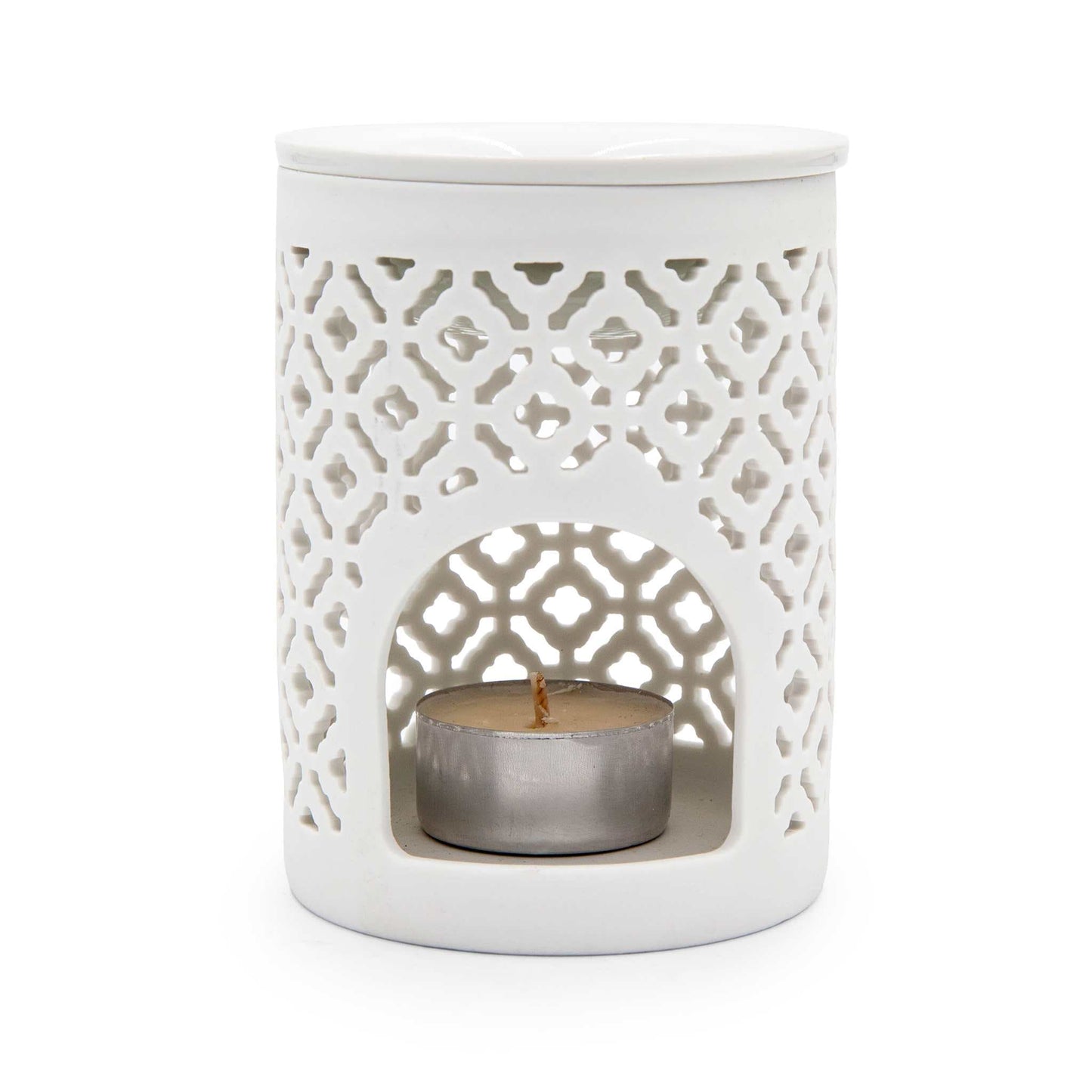 Something Different Home Fragrance Accessories White Lattice Ceramic Wax Melt Burner – Dual Use & Elegant Design – 11.5cm
