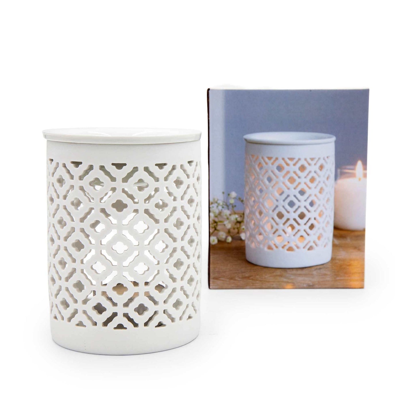 Something Different Home Fragrance Accessories White Lattice Ceramic Wax Melt Burner – Dual Use & Elegant Design – 11.5cm