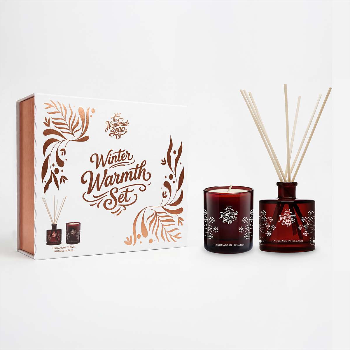 The Handmade Soap Company Home Fragrances Winter Warmth Set - Candle & Diffuser, Cinnamon, Clove, Nutmeg & Pine - The Handmade Soap Company
