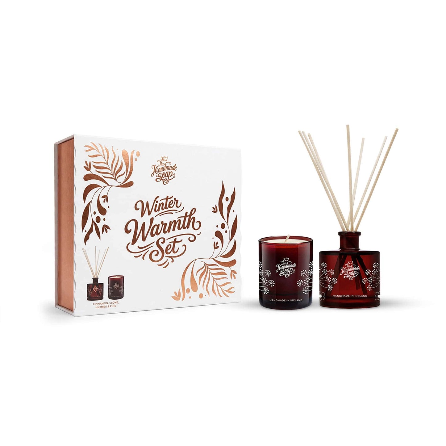 The Handmade Soap Company Home Fragrances Winter Warmth Set - Candle & Diffuser, Cinnamon, Clove, Nutmeg & Pine - The Handmade Soap Company