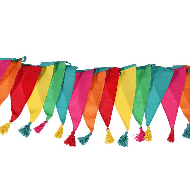 Rex home & lifestyle Colourful Tasselled Cotton Bunting - 100% Cotton - Tasselled Pennants - 3 Metres