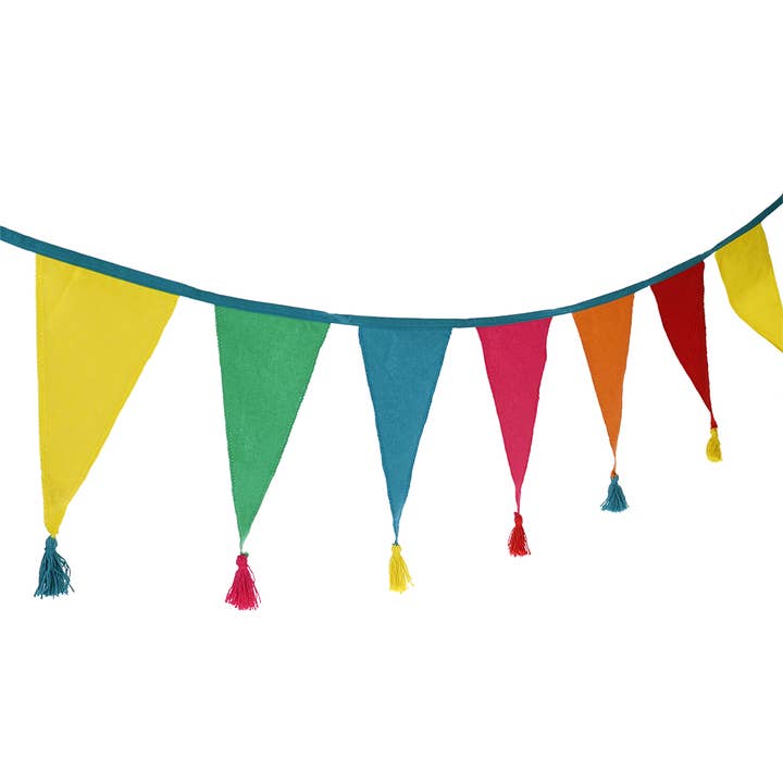 Rex home & lifestyle Colourful Tasselled Cotton Bunting - 100% Cotton - Tasselled Pennants - 3 Metres