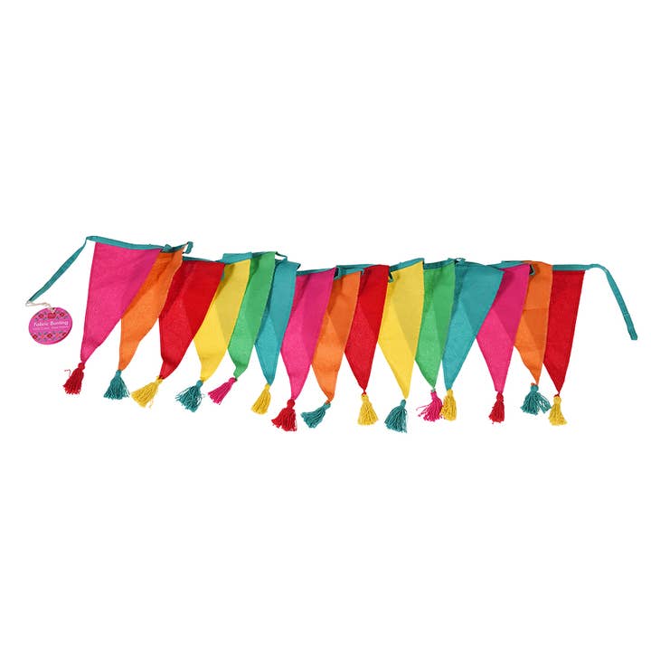 Rex home & lifestyle Colourful Tasselled Cotton Bunting - 100% Cotton - Tasselled Pennants - 3 Metres