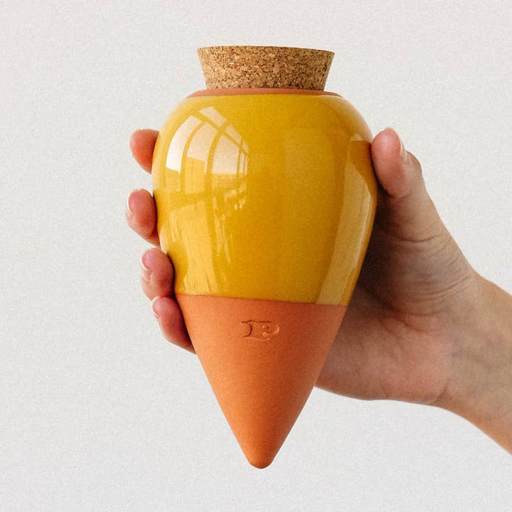 Pepin Homewares Olla - Mustard Yellow - Self-Watering Plant Waterer - Microporous Ceramic
