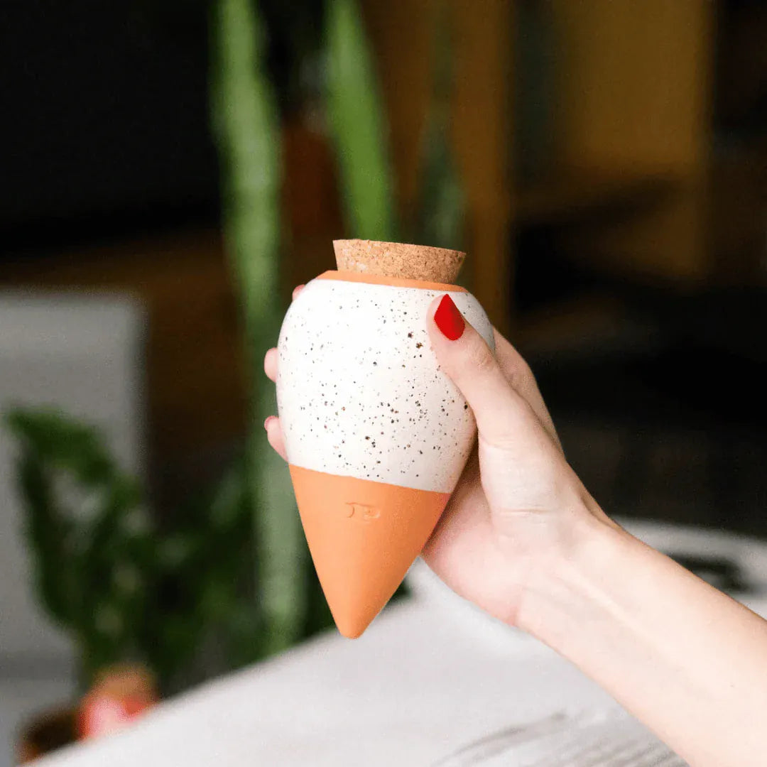 Pepin Homewares Olla - Speckled White - Self-Watering Plant Waterer - Microporous Ceramic