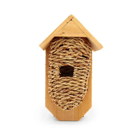 Load image into Gallery viewer, Faerly Homewares Wood &amp;amp; Seagrass Bird Nesting Box
