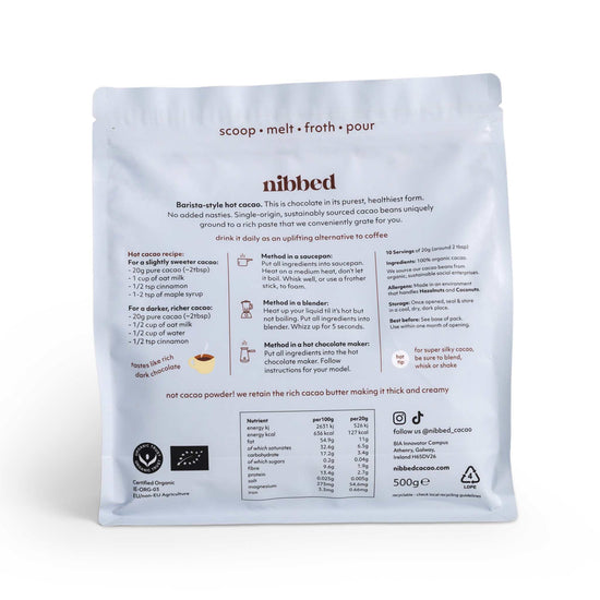 Nibbed Hot Chocolate Organic 100% Cacao Grated 200g - Nibbed