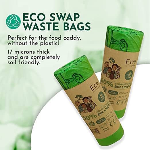 Eco Green Living Household Cleaning Products 10L Certified Compostable Waste Bags - 1 Roll of 18 Bags