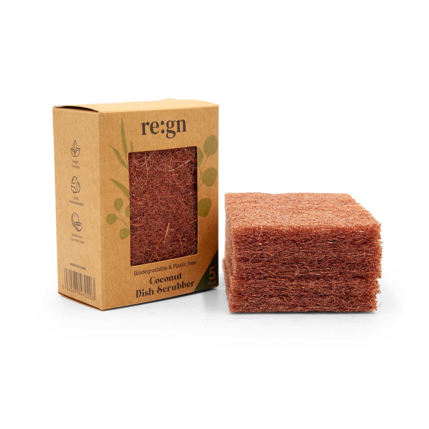 Re:gn Household Cleaning Products Biodegradable Coconut Kitchen Scourer Pads – Plastic-Free & Durable – Pack of 5