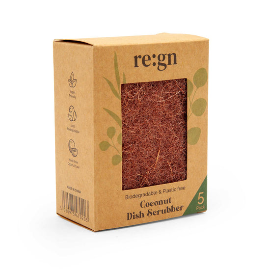 Re:gn Household Cleaning Products Biodegradable Coconut Kitchen Scourer Pads – Plastic-Free & Durable – Pack of 5