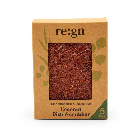 Re:gn Household Cleaning Products Biodegradable Coconut Kitchen Scourer Pads – Plastic-Free & Durable – Pack of 5