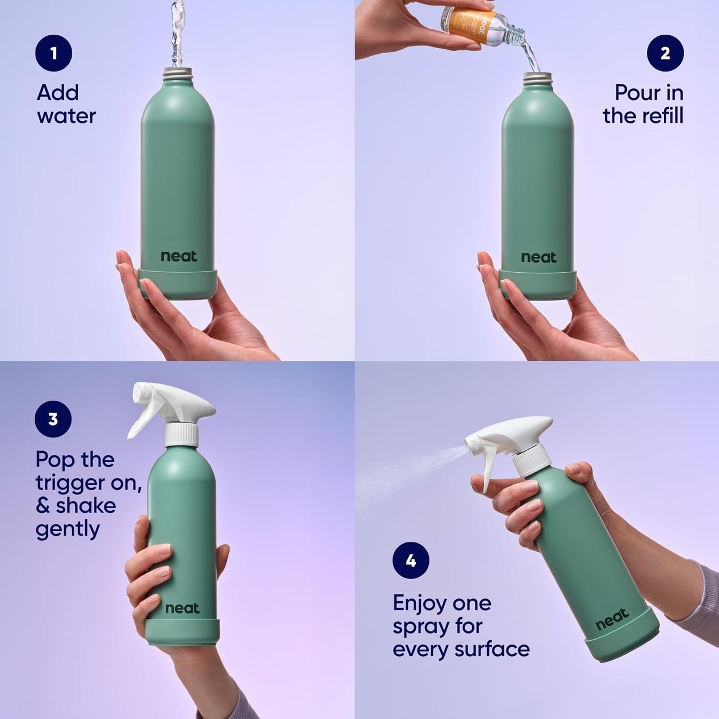 neat. Household Cleaning Products Neat Refillable Cleaning Spray Bottle - Sage - Aluminium - Plastic-Free
