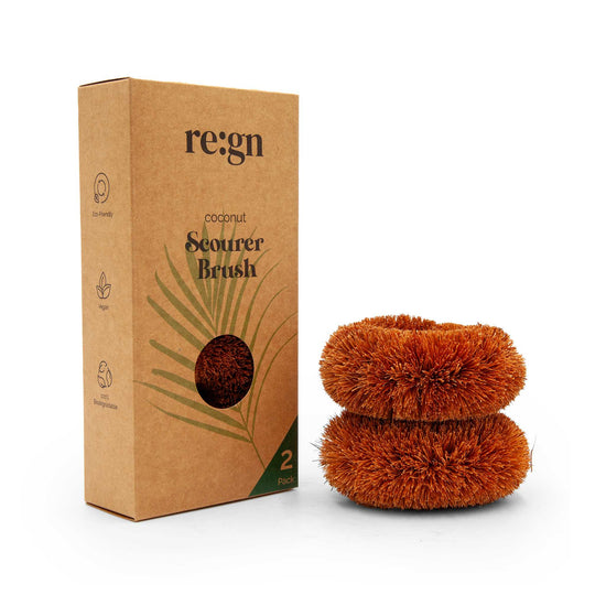 Re:gn Household Cleaning Products Round Coconut Kitchen Scourers – Biodegradable & Plastic-Free – Pack of 2