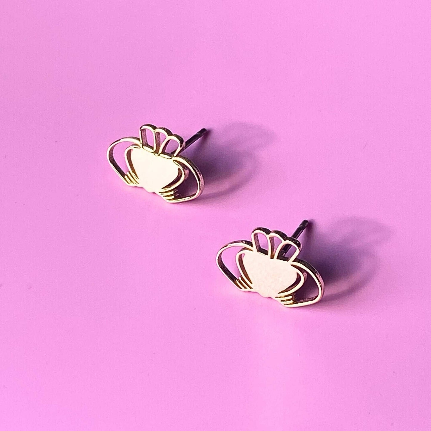 Don't Kill My Vibe Jewellery Heart Strong Beag Claddagh Stud Earrings - Gold - Don't Kill My Vibe