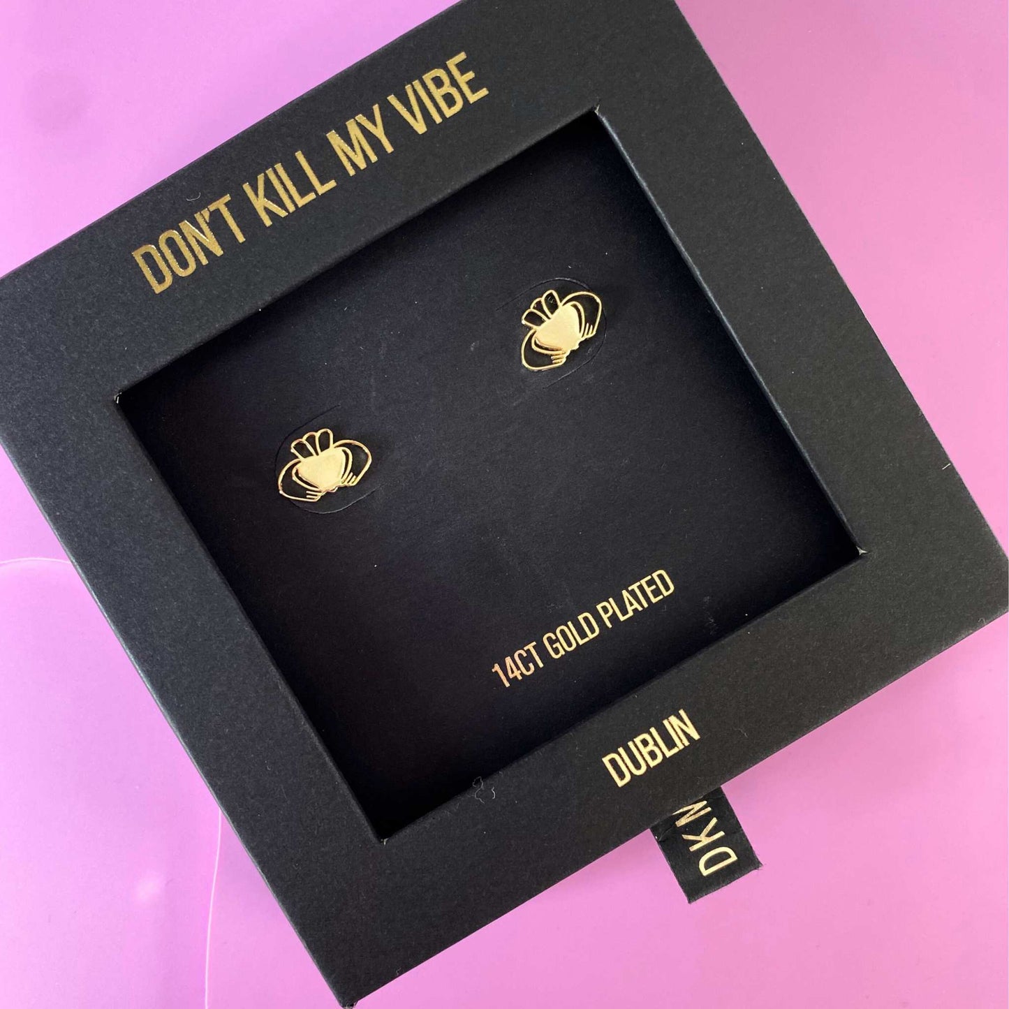 Don't Kill My Vibe Jewellery Heart Strong Beag Claddagh Stud Earrings - Gold - Don't Kill My Vibe