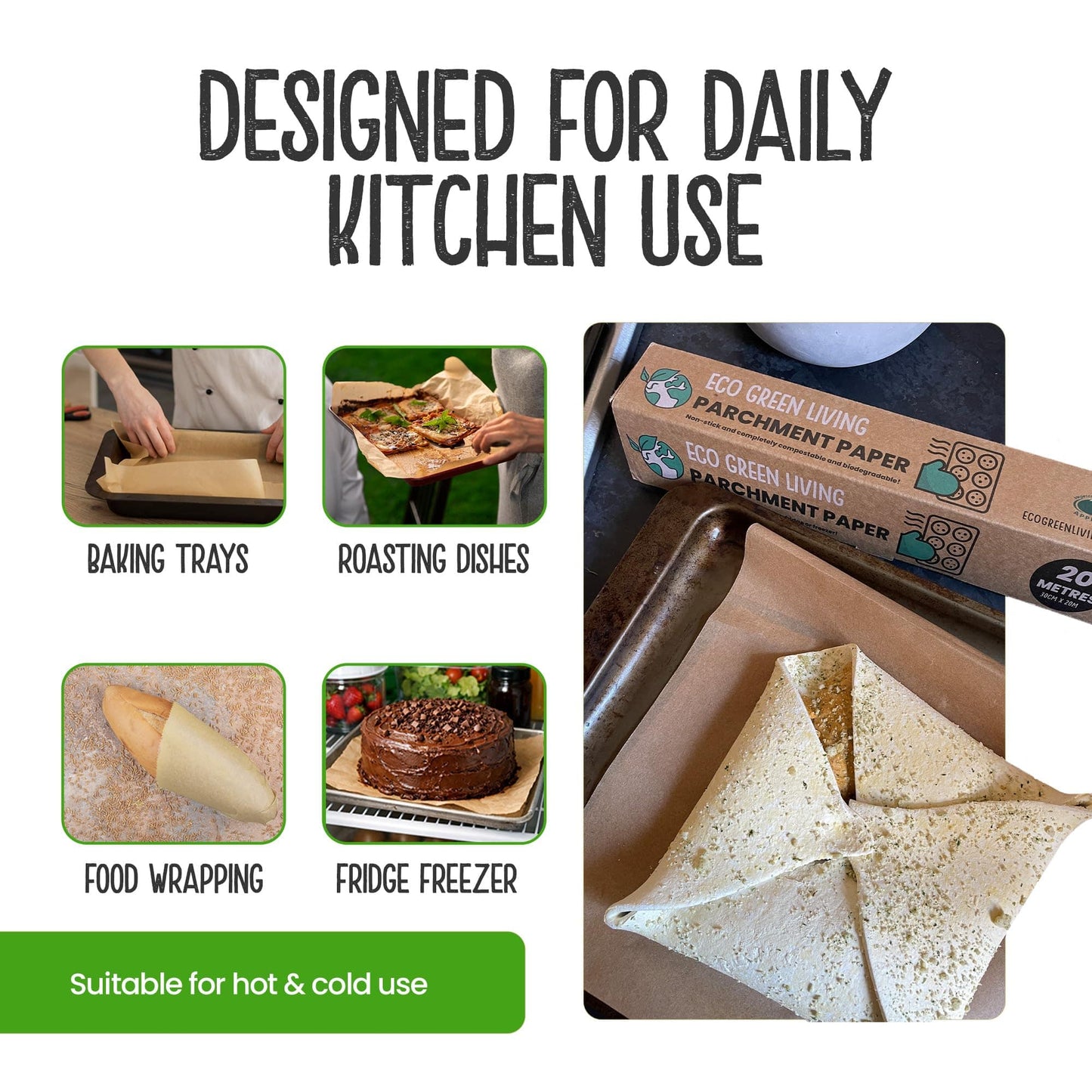 Eco Green Living Kitchen Essentials Compostable Parchment Paper - Unbleached - 30cm x 20m Roll - Eco Green Living