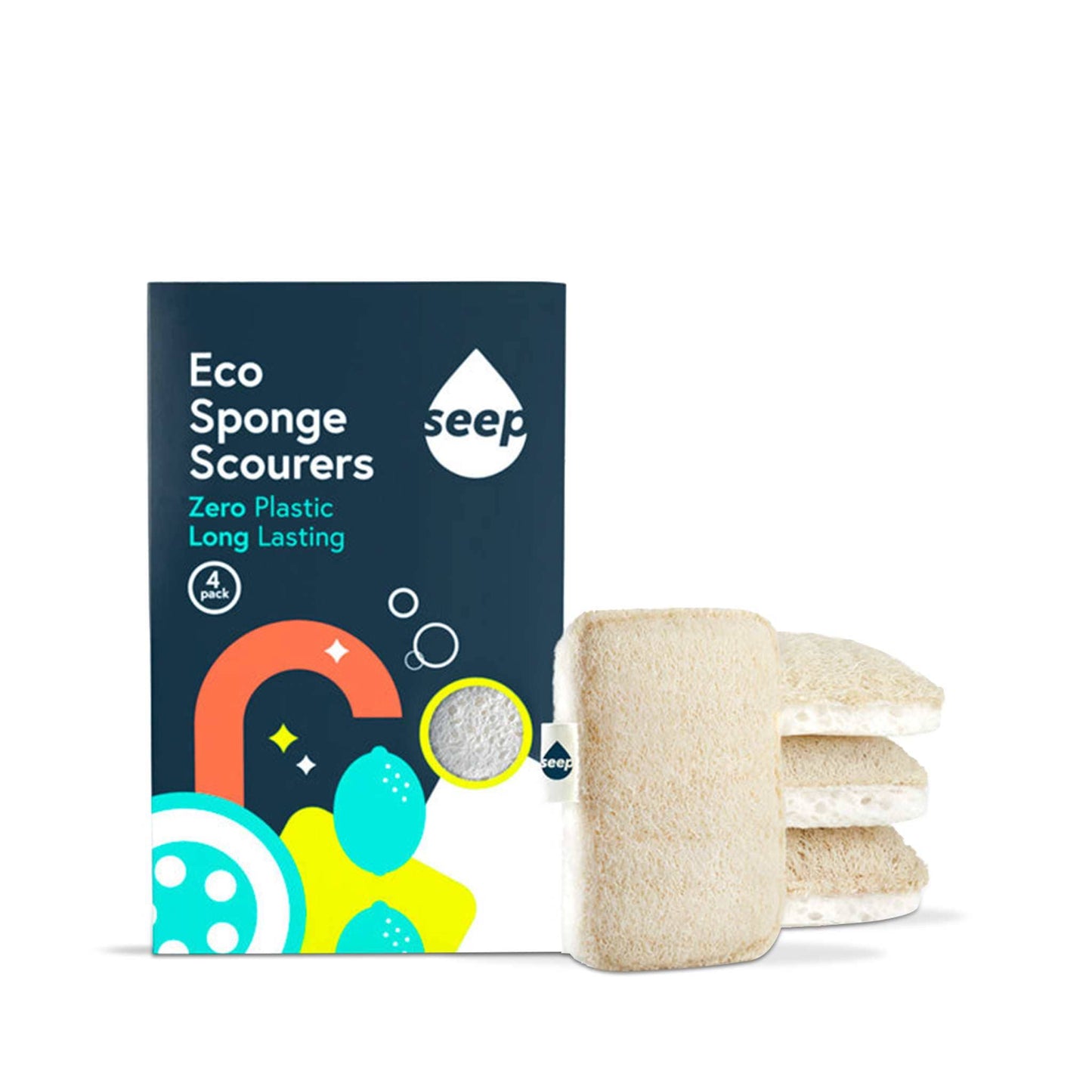 Seep Kitchen Tools & Utensils Compostable Sponge with Loofah Scourer – Pack of 4 - Seep