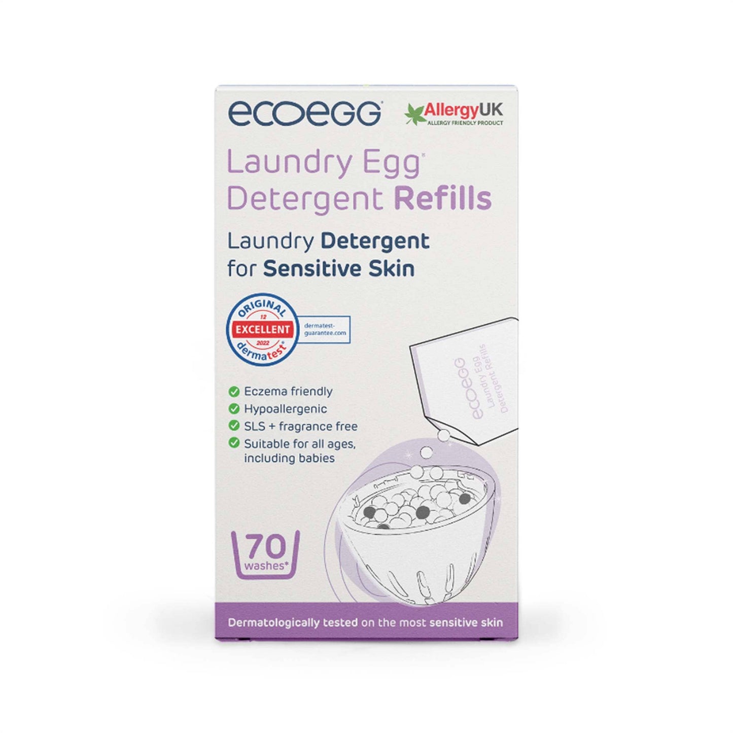 Eco Egg Laundry Laundry Detergent Egg Refills - Sensitive Skin - Fragrance-Free & Plastic-Free - 50 or 70 Wash