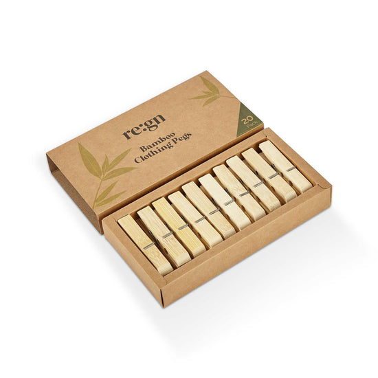 Re:gn Laundry Re:gn – Biodegradable Bamboo Clothes Pegs – Plastic-Free & Durable – 20 Pack