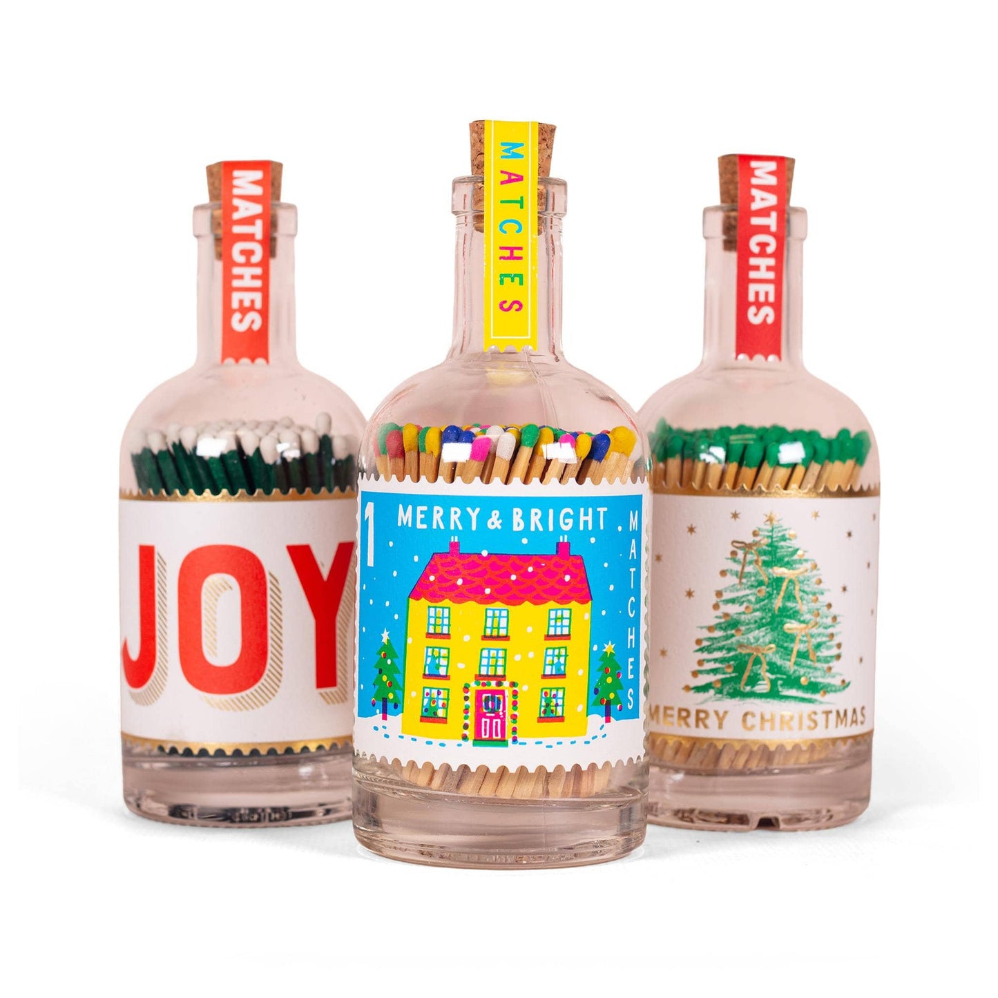 Archivist Gallery Lighters & Matches Glass Bottle Safety Matches - Christmas Tree - 150 Matches - Archivist