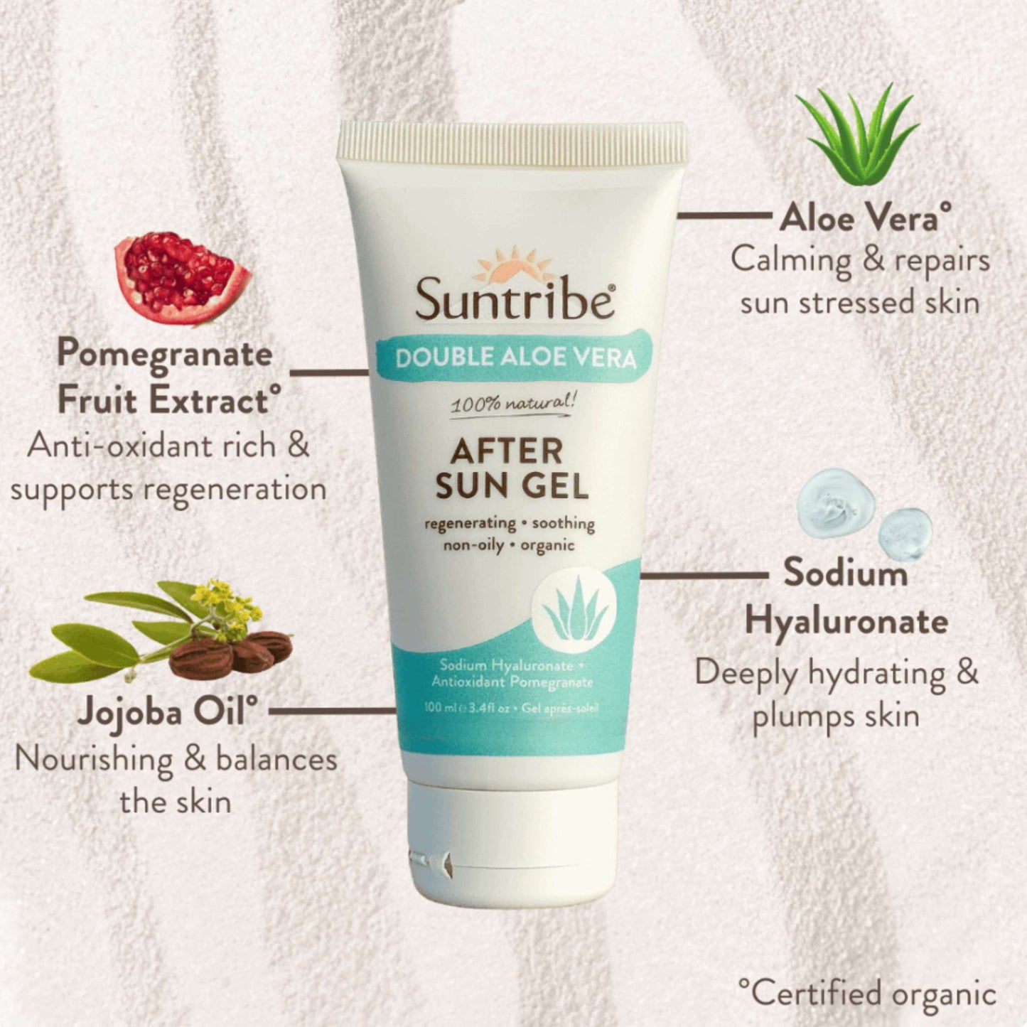 Suntribe Lotion & Moisturizer Suntribe Organic After Sun Gel with Double Aloe Vera 100ml