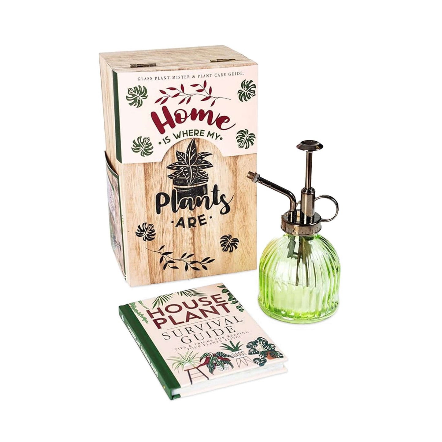 Our Bookshelf Print Books Houseplant Survival Set - Book & Glass Mister in Wooden Gift Box