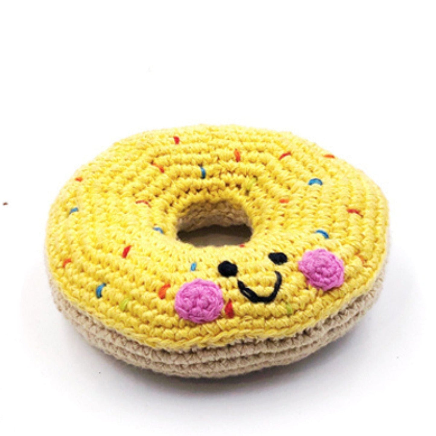 Pebblechild Rattles Fairtrade Crochet Baby Rattle - Friendly Donut Yellow