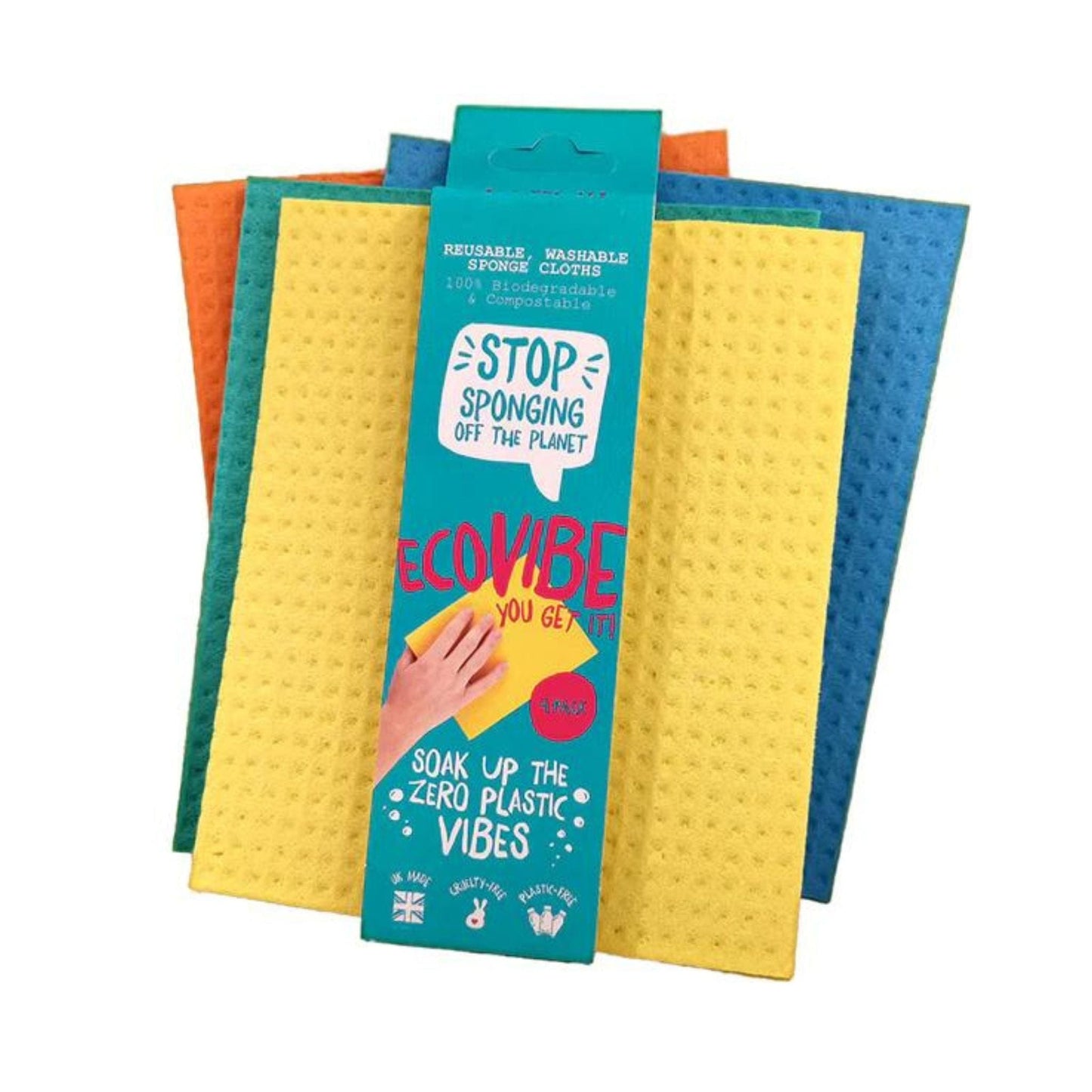 EcoVibe Shop Towels & General-Purpose Cleaning Cloths Reusable and Washable Compostable Sponge Cloths - 4 Pack - EcoVibe