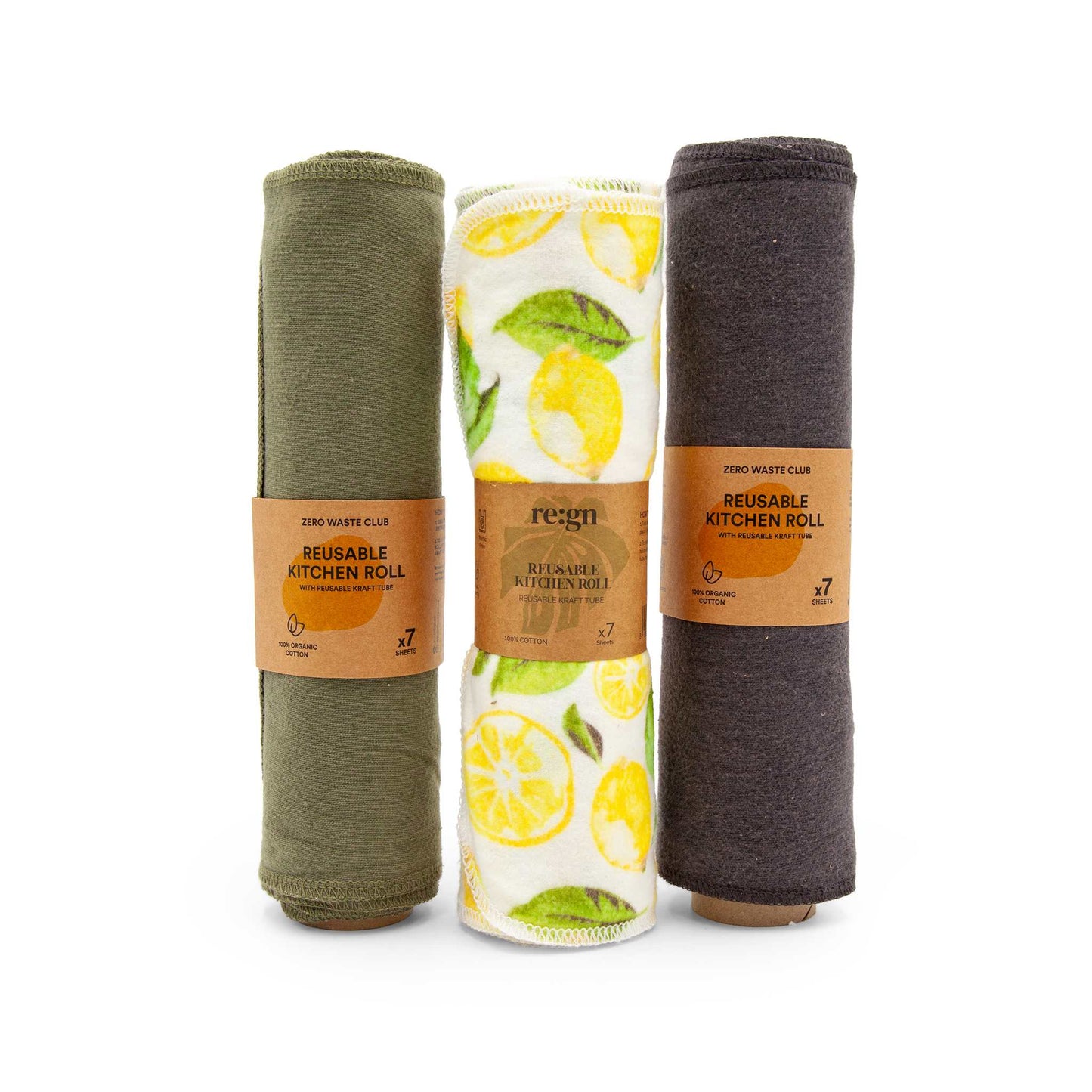 Re:gn Shop Towels & General-Purpose Cleaning Cloths Reusable Kitchen Roll - Pack of 7 - Lemons - Zero Waste Club