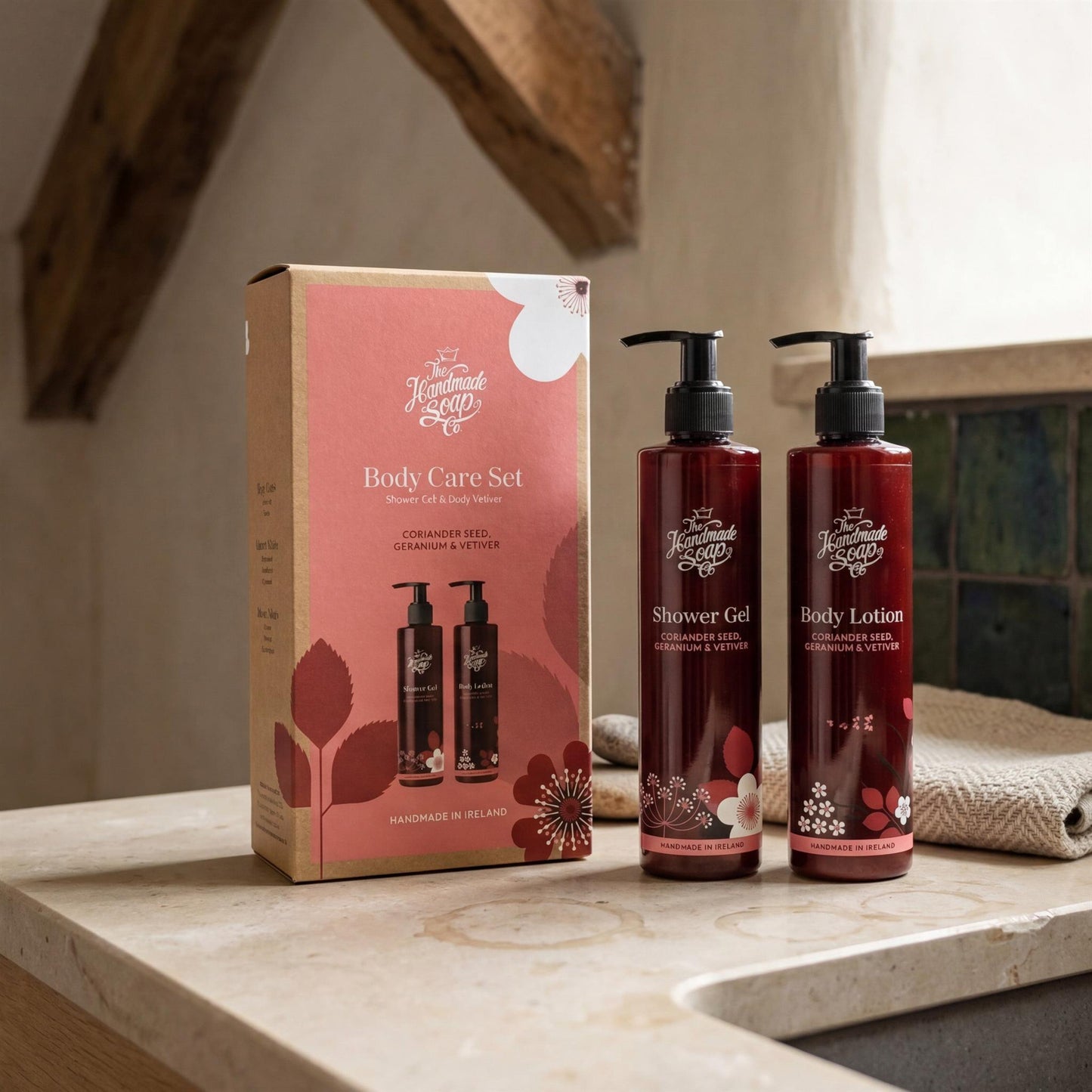 The Handmade Soap Company Skincare Body Care Set - Coriander Seed, Geranium & Vetiver, 2 x 250ml - The Handmade Soap Company