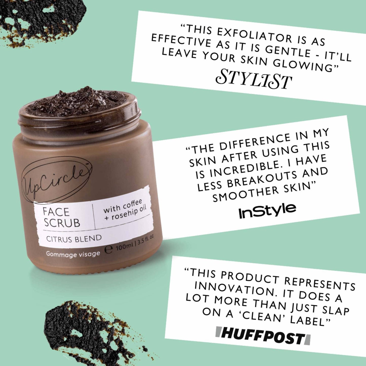 UpCircle Skincare Coffee & Rosehip Oil Face Scrub - Citrus Blend for Dry Skin 100ml Jar - UpCircle Beauty