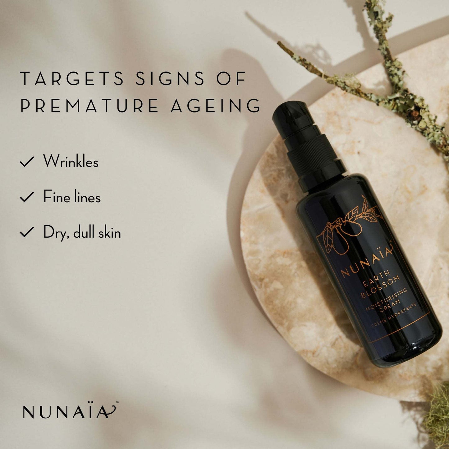 Nunaia Skincare Earth Blossom Moisturising Cream - Plant-Based Retinol Alternative - Organic - 50ml