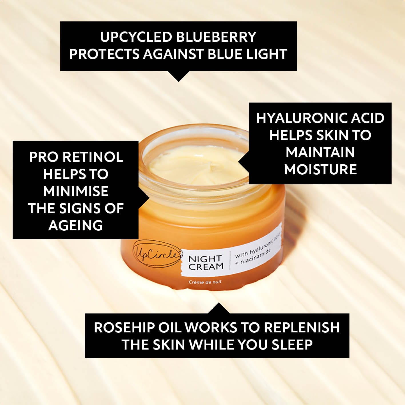 UpCircle Skincare Night Cream with Hyaluronic Acid & Niacinamide - 55ml - Upcircle Beauty