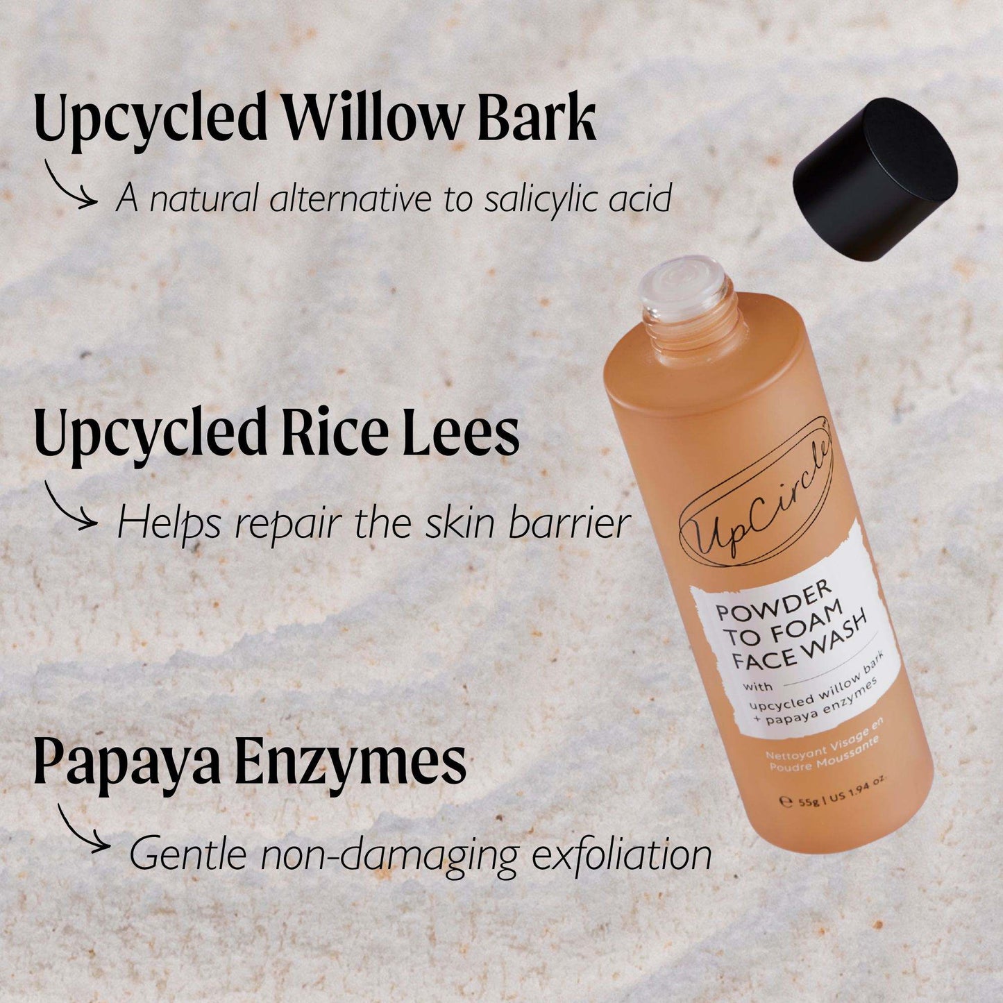 UpCircle Skincare Powder to Foam Face Wash with Willow Bark + Papaya Enzymes 55g - UpCircle
