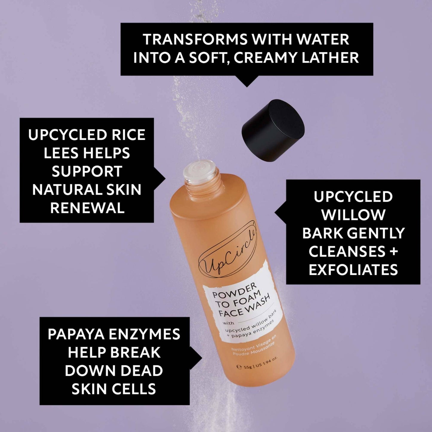 UpCircle Skincare Powder to Foam Face Wash with Willow Bark + Papaya Enzymes 55g - UpCircle