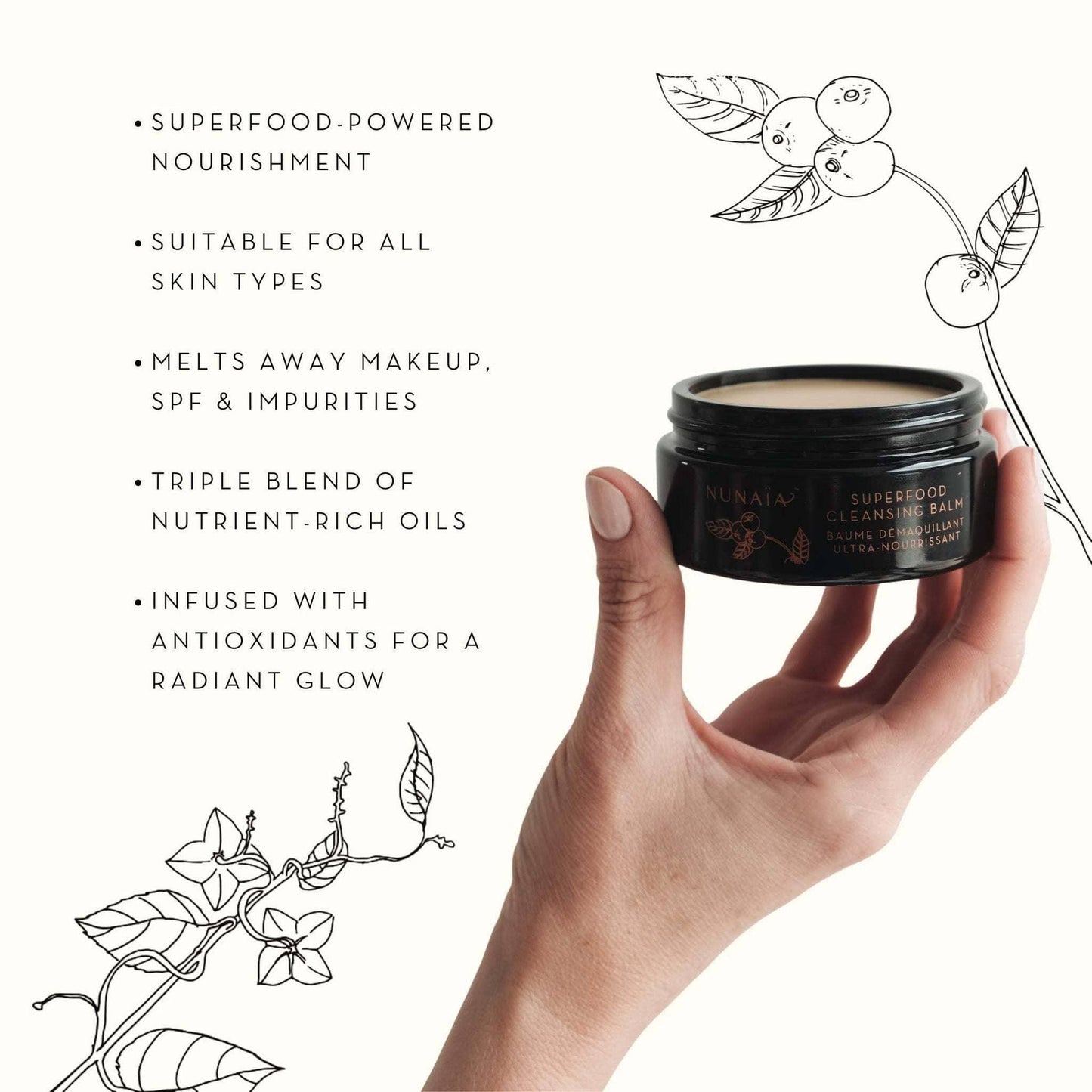 Nunaia Skincare Superfood Cleansing Balm - Balm-to-Milk Formula - Organic - 100ml