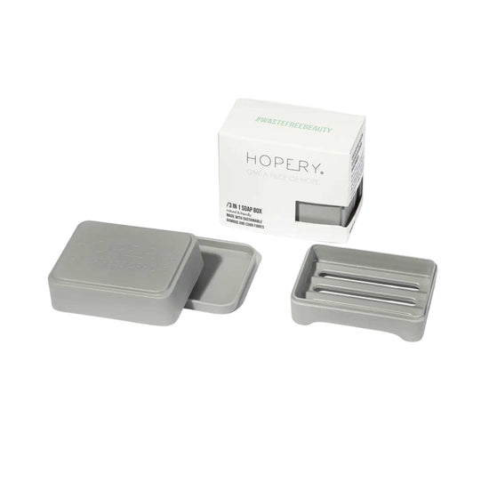Hopery Soap Dishes & Holders Grey 3 in 1 Soap Case - Made from Bamboo & Corn - Hopery