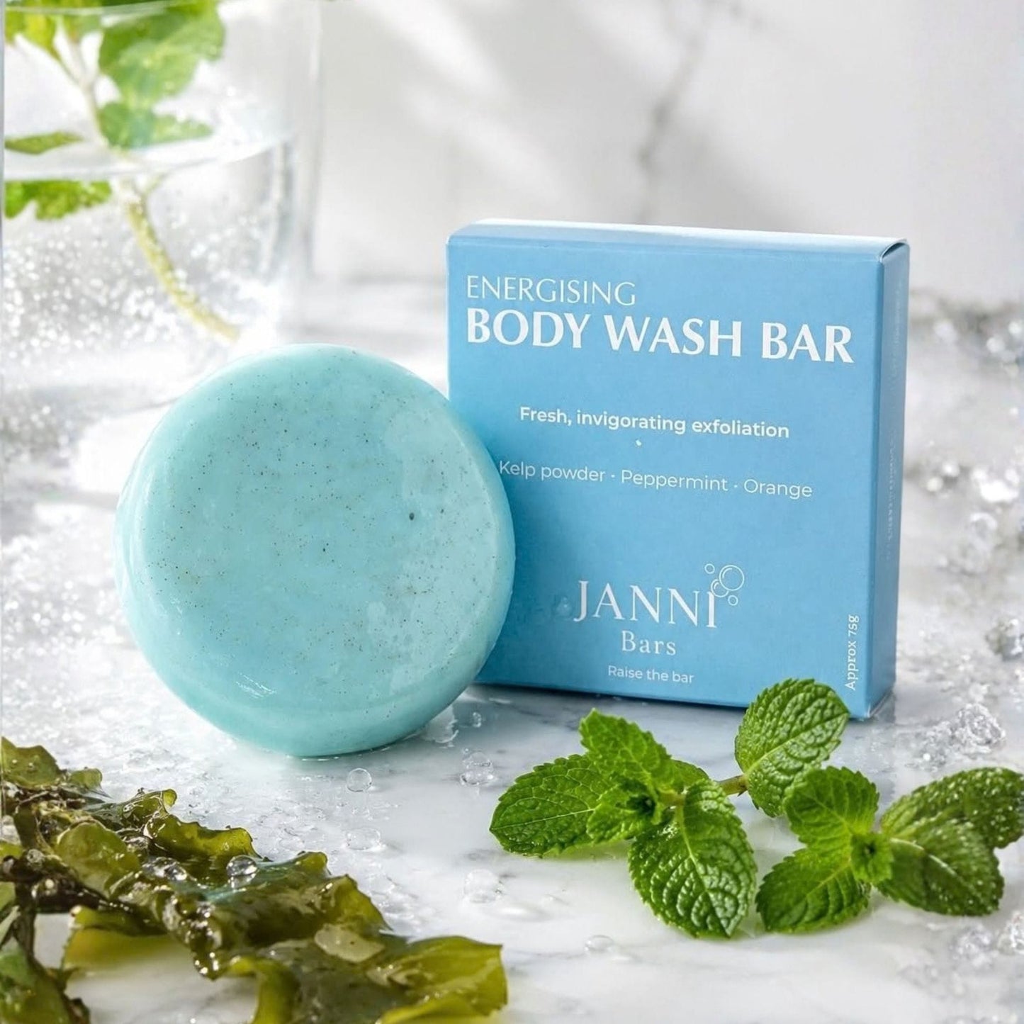 Janni Bars Soap Energising Body Wash Bar - Seaweed, Peppermint & Orange, 75g - Janni Bars