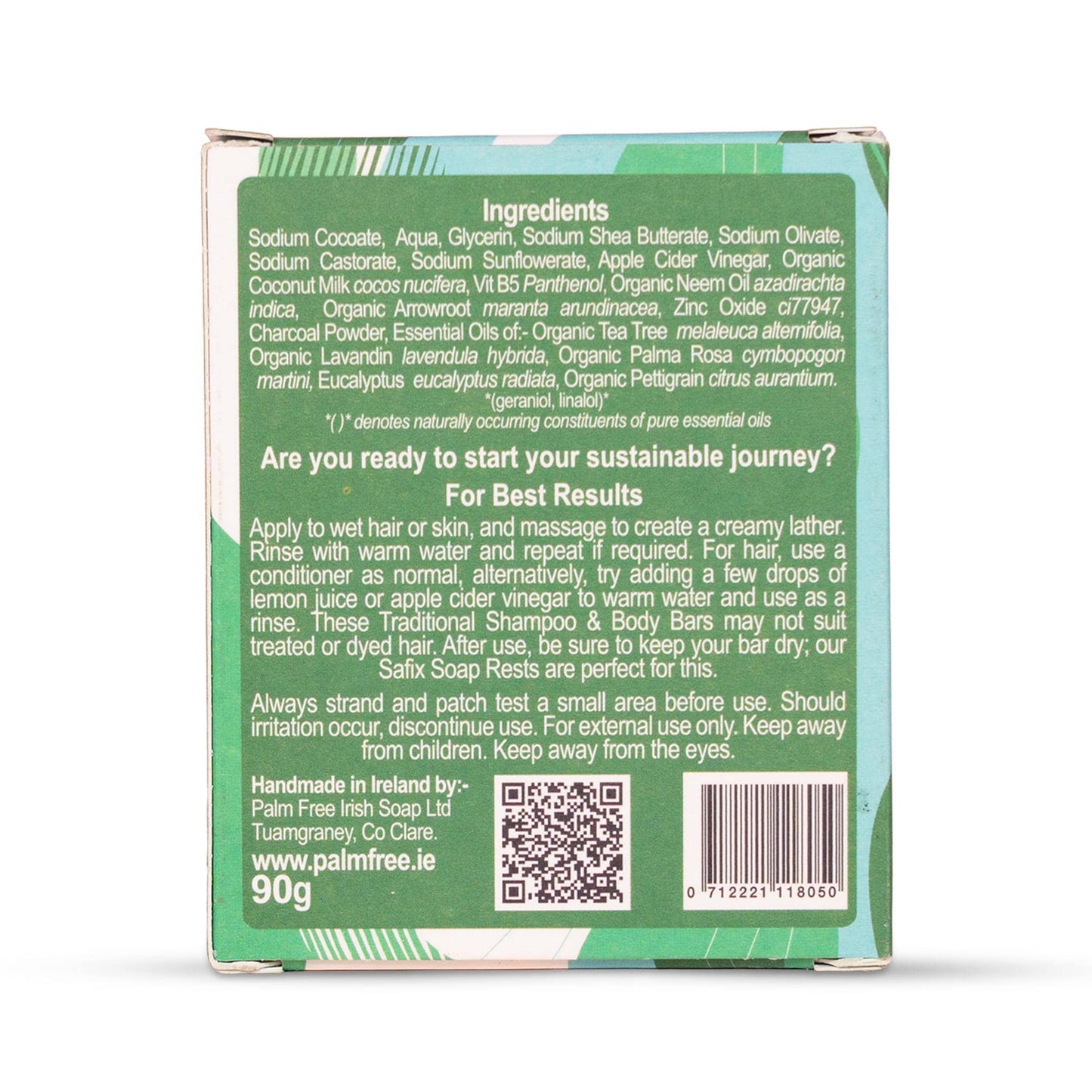 Palm Free Irish Soap Soap Tea Tree & Neem Shampoo & Body Bar 90g - Palm Free Irish Soap