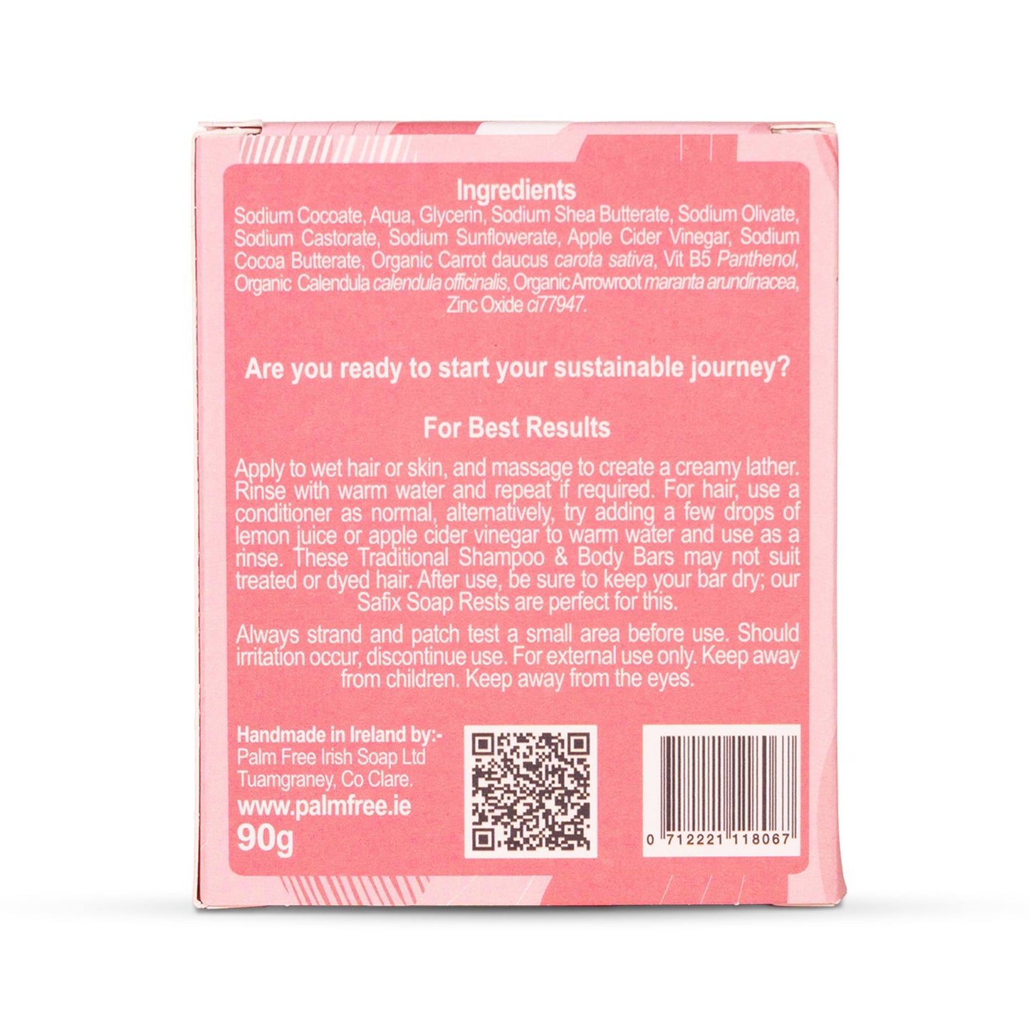 Palm Free Irish Soap Soap Unscented Shampoo & Body Bar 90g - Palm Free Irish Soap