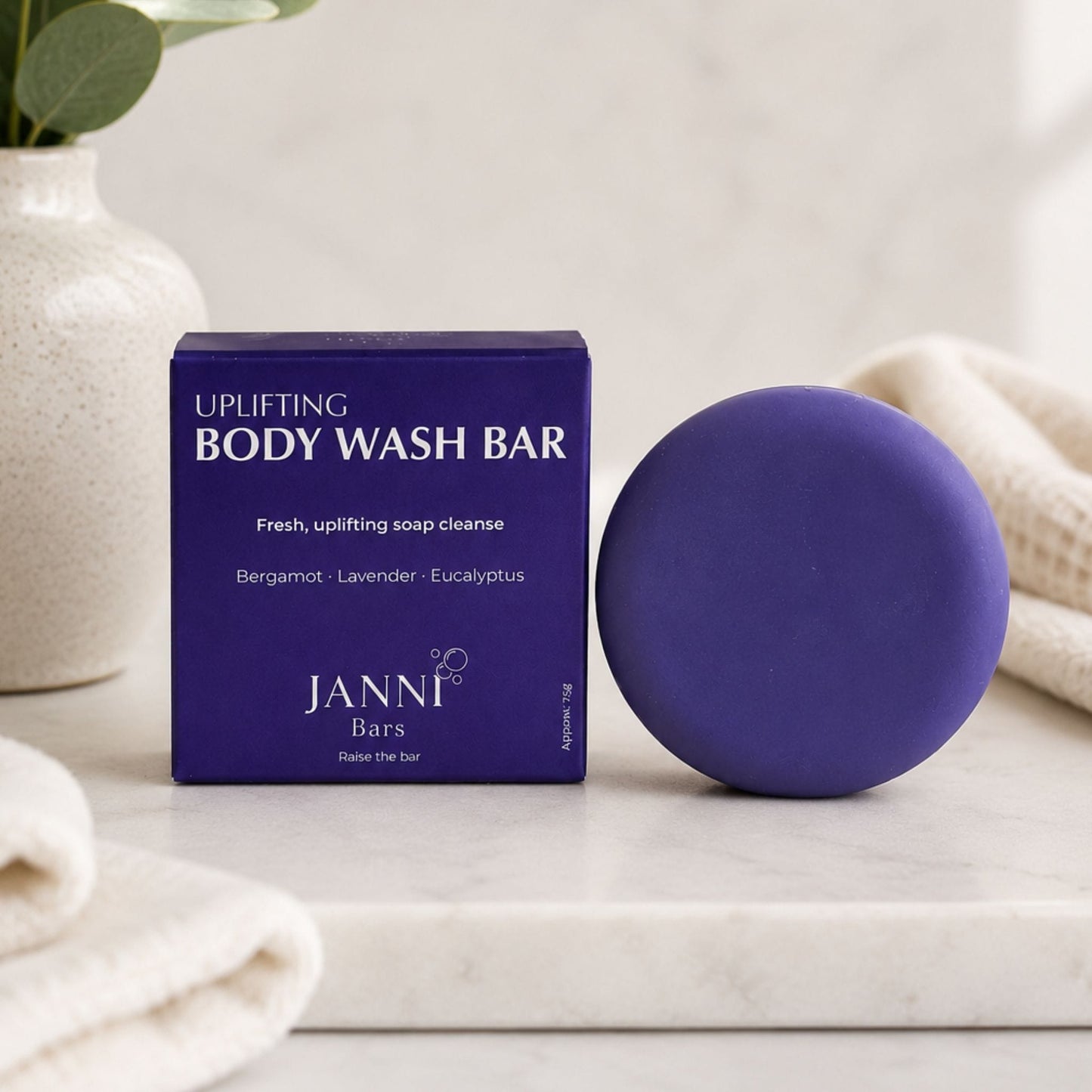 Janni Bars Soap Uplifting Body Wash Bar - Lavender, Bergamot & Eucalyptus, 75g - Janni Bars