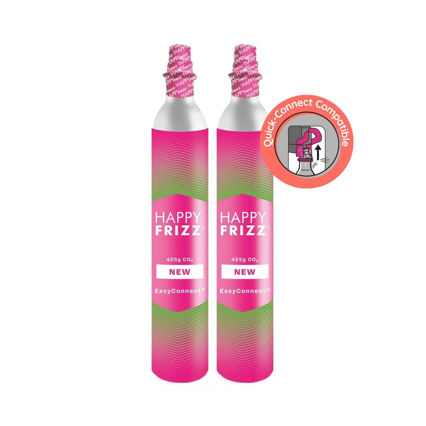 Faerly Soda Makers 2-Cylinder Pack - (Click-In Type) CO2 Gas Cylinder Easy Connect (CLICK-IN) - 60 Litre for Home Carbonators & Sodamakers - Happy Frizz