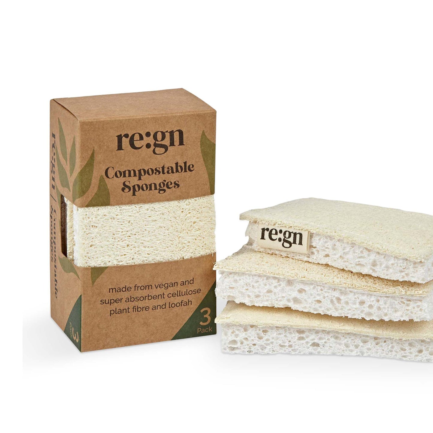 Re:gn Sponges & Scouring Pads Re:gn Compostable Sponges - Cellulose Plant Fibre with Natural Loofah